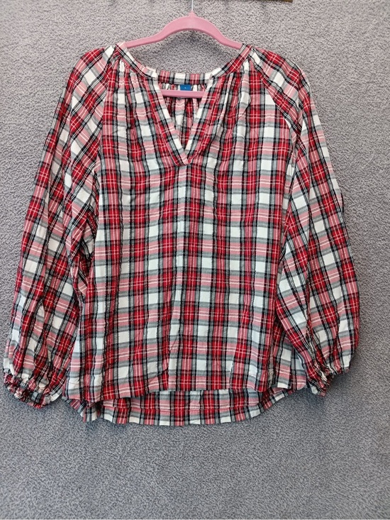 Old Navy Tops - Old Navy Red White V-Neck Long Sleeve Cottage Core